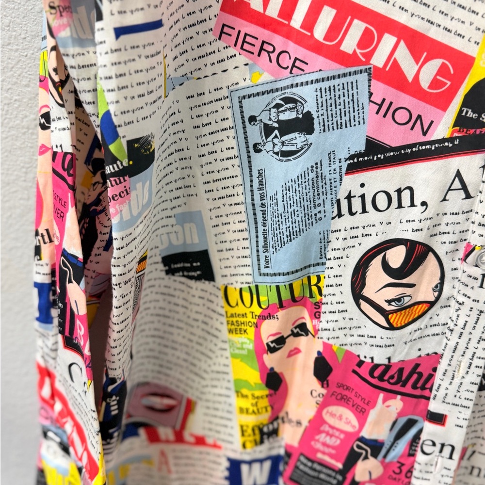 New York & Company Multi-Color Newspaper Collage Button-Down Shirt - Picture 3 of 9